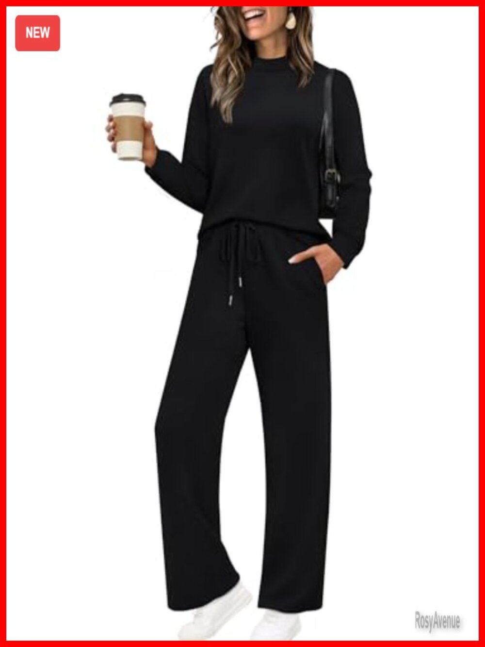 Two Piece Set Mock Neck Long Sleeve Wide Leg Pants Loungewear Travel